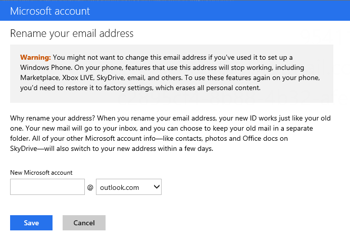 rename your email address menu
